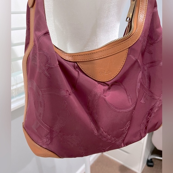 Vintage Ralph Lauren Burgundy Wine and Brown Leather Trim Shoulder‎ bag - Picture 2 of 8